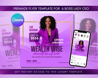 Tax Masterclass Flyer: Violet & Gold Business Coaching Template