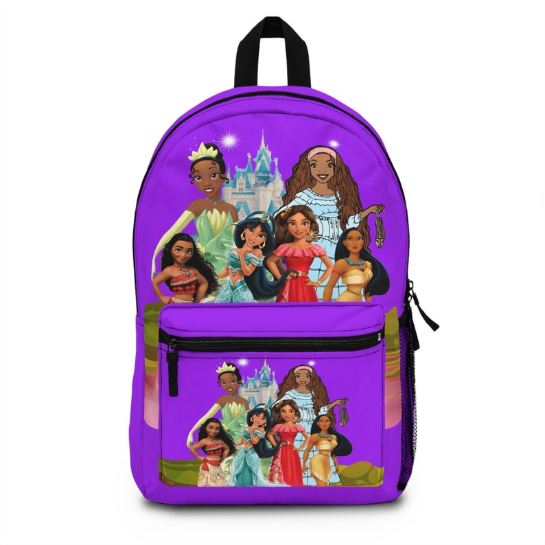 Prinses rugzak, zwarte kleine zeemeermin rugzak, zwarte prinses, Ariël, Tiana, Moana, Elena, aangepaste verjaardagscadeau, schoolboekentas, sporttas afbeelding 1