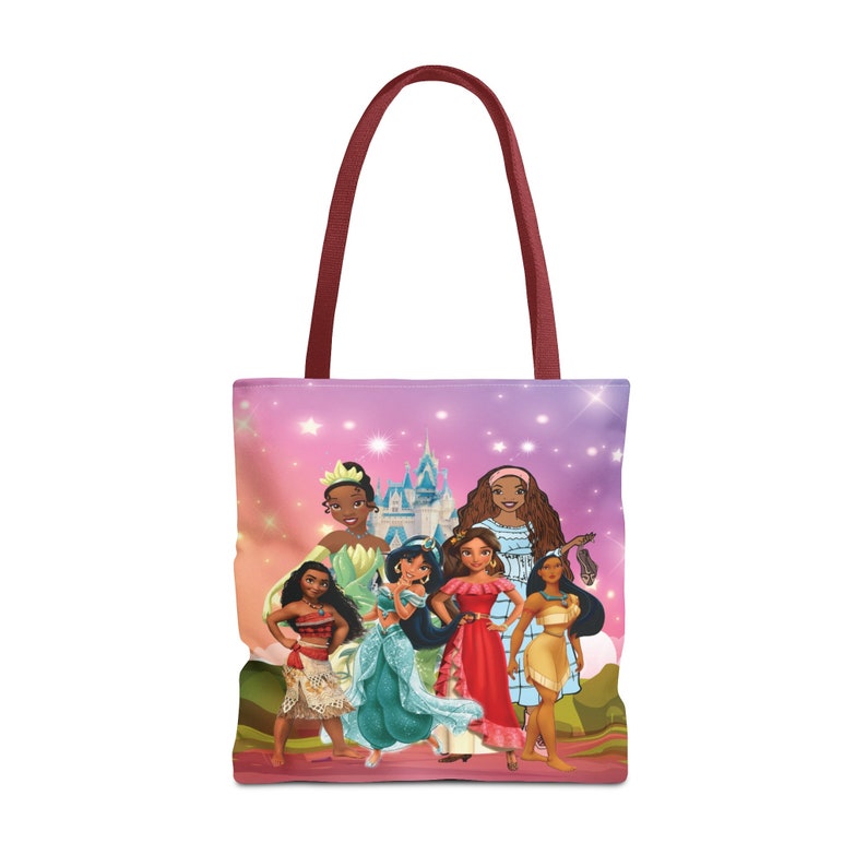 Borsa tote principessa personalizzata, tote Disney con nome personalizzato, regalo per vacanze estive di compleanno ragazza, Moana Tiana Ariel, tote scuola, spesa da lavoro immagine 6