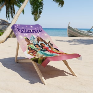 Personalized Princess Beach Towel, Custom Name Princess Towel, Birthday Girl Summer Vacation Gift, Moana Cruise Beach, Bath Pool