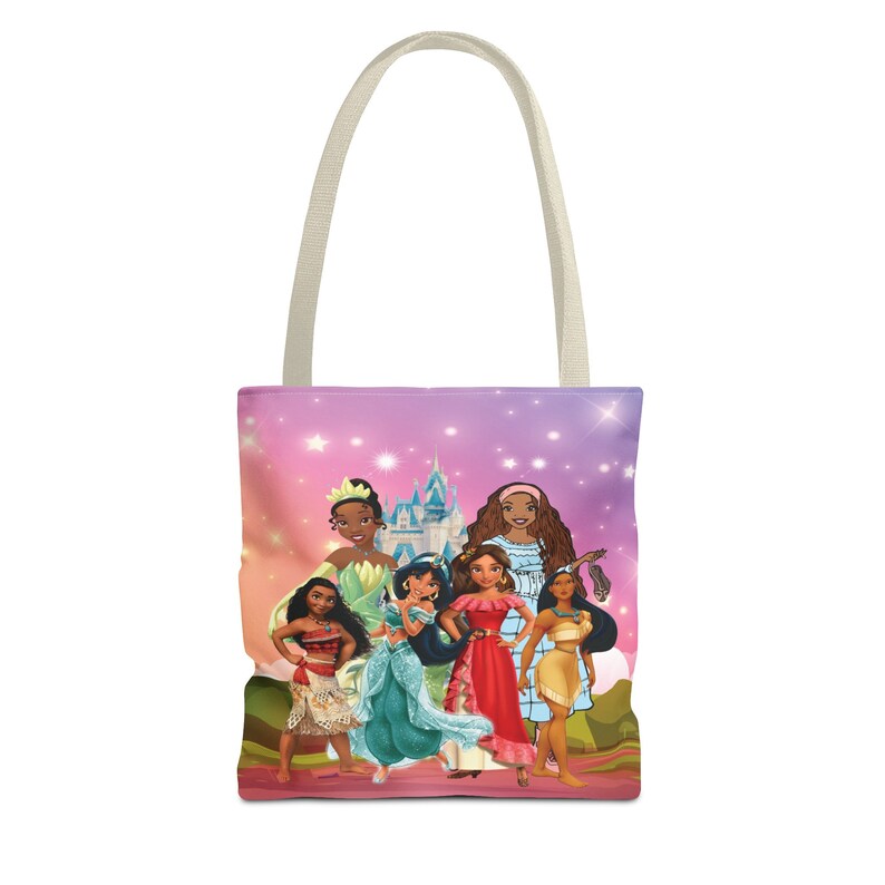 Borsa tote principessa personalizzata, tote Disney con nome personalizzato, regalo per vacanze estive di compleanno ragazza, Moana Tiana Ariel, tote scuola, spesa da lavoro immagine 7
