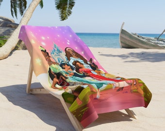 Toalla de playa de princesa personalizada, toalla de princesa con nombre personalizado, regalo de cumpleaños para niña, crucero de Moana, playa, piscina