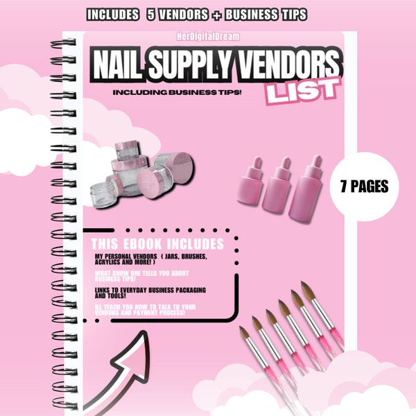 Nail supply book, Vendors List, 7 pages, business tips, nail tech, online store, salon