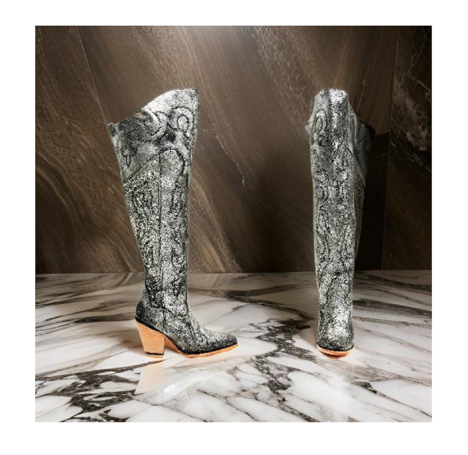 silver blossom boot for women in black