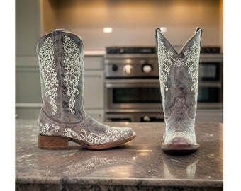 Legendary Style Embroidered Womens Brown Crater Square Toe Western Boots Medium Sizes