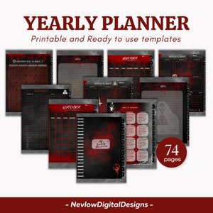 Horror Themed Yearly Planner Templates, Printable Yearly Monthly Weekly Planner, Meal Planner, Habit Tracker,Instant Download Horror Planner
