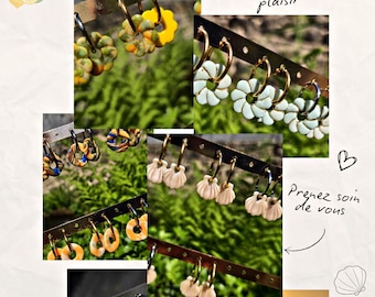 Handmade polymer clay charms – Summer, shells, lemons etc. – Interchangeable for earrings – Hoops optional