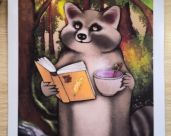 Illustration of Franck the Raccoon – Cozy Nature Decoration – A5 Print