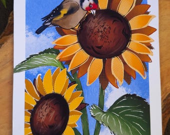 Goldfinch and Sunflower Illustration – A5 Print – Invisible Disability Symbol – Poetic Nature Decoration