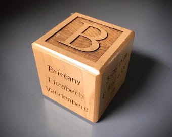Personalized Engraved Wooden Baby Block – Custom Newborn Keepsake