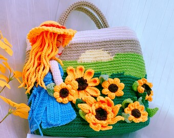 Crochet Tote Bag, Knitted Shoulder Bag, Girl's Bag, Crochet Purse, Crochet Handbag, Clown Crossbody Mobile Phone Bag, Mother's Day Gift Idea