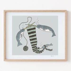 Knitting Narwhals print, unframed image 1