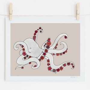 Octopus print- &quot;A Crawling Garden&quot;- unframed