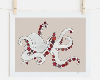 Octopus print- "A Crawling Garden"- unframed