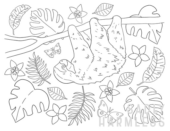printable sloth coloring page etsy