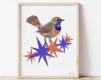 Bluethroat Bird Print, unframed
