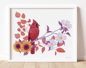 Floral Cardinal Print, unframed