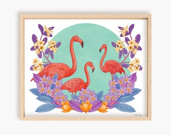 Pink Flamingos Print, unframed