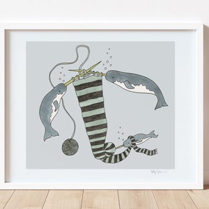 Knitting Narwhals print, unframed image 3