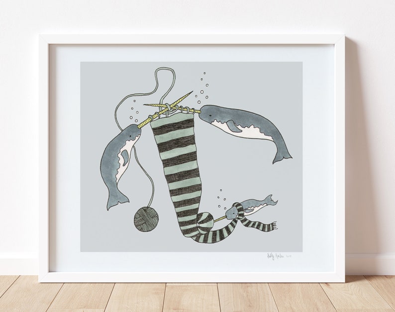 Knitting Narwhals print, unframed image 3