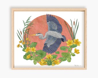Audubon Great Blue Heron Limited Edition Giclee Print – Hand Numbered, Signed, 22x30, Edition Of 100