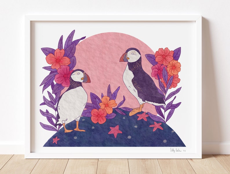 Atlantic Puffins Print, unframed image 2