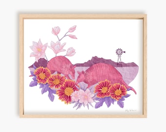 Pink Armadillos Print, unframed