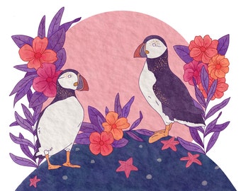 Atlantic Puffins Print, unframed