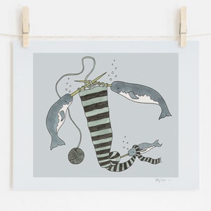 Knitting Narwhals print, unframed image 4