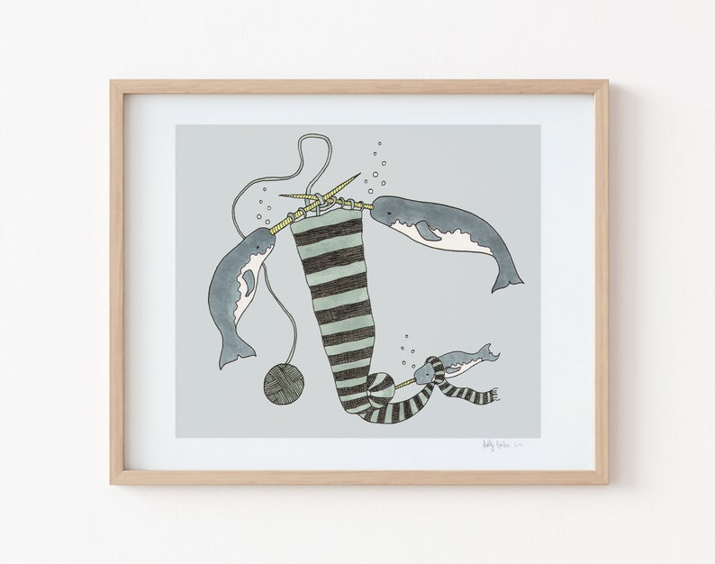 Knitting Narwhals print, unframed image 1