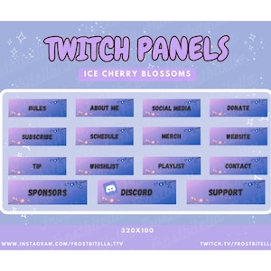 Pink and Blue Cute Ice Cherry Blossom Panels for Twitch Streaming - Kawaii, Lofi, Flowers, Sakura