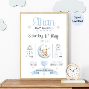 Impresión de detalles de nacimiento, regalo para bebé recién nacido, regalo de bautizo, póster del día de tu nacimiento, recuerdo de bebé recién nacido, detalles personalizados para bebé