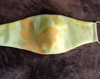 2 Masks ~ 70s Vge Butterfly Fabric Cotton Face Mask Lot / 1970s Orange and Yellow shabby chic bohemian style face mask