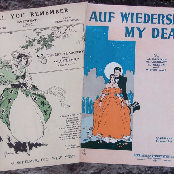 Antique 1917 and 1932 Sheet Music ~ Will You Remember / Auf Wiedersehen My Dear