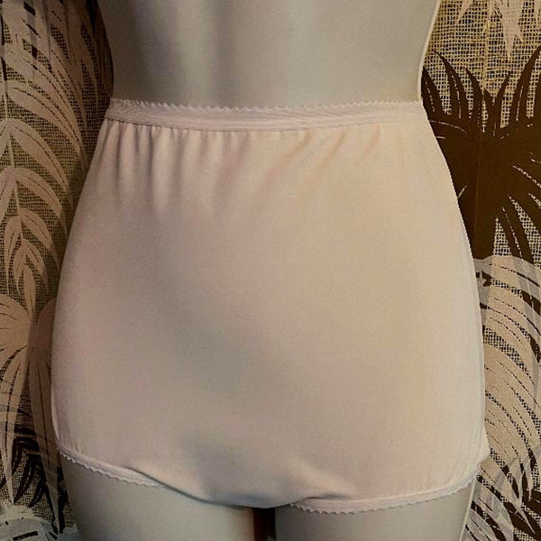 Vintage 60s Beige High Waist Panties ~ Sz Lge (panty size 7) ~ Nylon Tricot Granny Panties