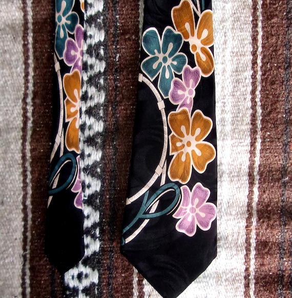 Vintage Hawaiian Floral Neck Tie ~ Carlo Palazzi … - image 1