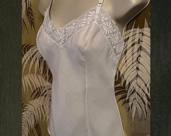 Vintage 70s Wonder Maid Camisole ~ Size Med / White Cotton Blend Batiste Semi-Sheer Woven