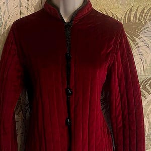 70s Vintage Quilted Velvet Jacket ~ Size Sml / Red and Black Chinese style by Image West Fashion