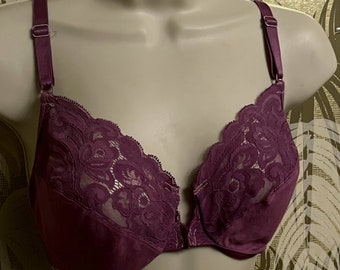 Reword hand-dyed Vintage Cotton Bra ~ Mauve Purple overdyed lace ~ 36C - 36 Bust C Cup // Unpadded