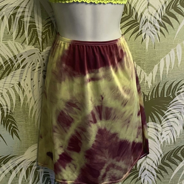 Upcycled Tie Dyed Skirt Slip in Yellow and Purple 27" 28" Waist ~ ooak Zero Waste recycled vintage half slip ~ no. 1