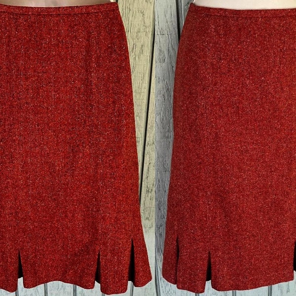 Talbots Burnt Orange Tweed Secretary Straight Skirt w/ slight A-Line and box pleats ~ Size 6 28" Waist / Academia Librarian