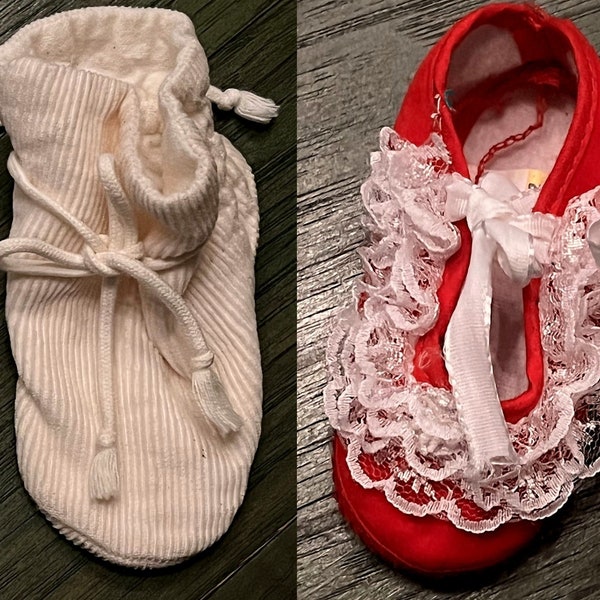 Vintage Lot- Set of 2 pairs - Baby Girl 3 - 9 Mos Crib Shoes/Booties- T.V. Bootee by Patee and Gold Bug