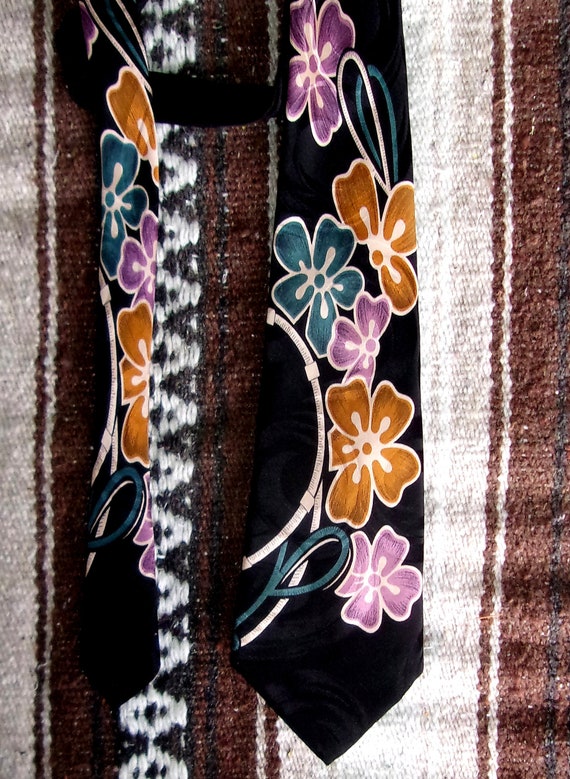 Vintage Hawaiian Floral Neck Tie ~ Carlo Palazzi … - image 2