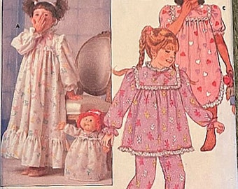 Cabbage Patch Kids Girls Nightgown Pajama Top and Pants ~ Iron-On Transfers Butterick 3436 Uncut sz 4 5 6
