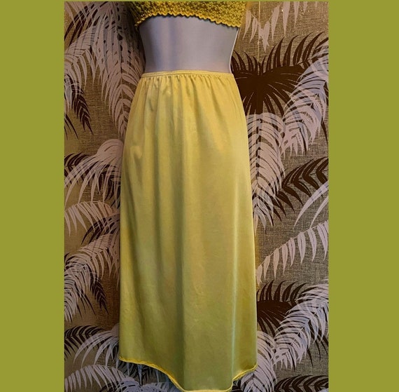 Yellow vintage hand-dyed Skirt Slip ~ Sz XL Midi,… - image 1