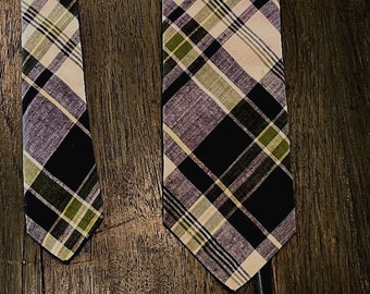 Vtge Robert Talbott Hand Sewn Cotton Madras Tie for Bill Winn ~ Blue and Green Cravat Necktie