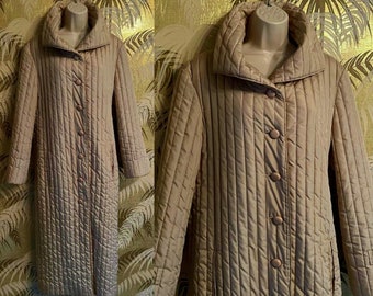 vintage 80s I. MAGNIN Tan Puffer Coat ~ I. Magnin Main Street Long 1980s Quilted Puffy Coat ~ Size Med Winter Coat