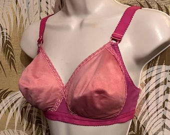 Hand Dyed Vintage Bra ~ Pink and Raspberry // 34C 34 Bust C Cup // Unpadded Wire Free