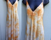 70s 1970s Tie Dye nylon Maxi Nightgown hand dyed ooak eco upcycled Sz Sml - Med