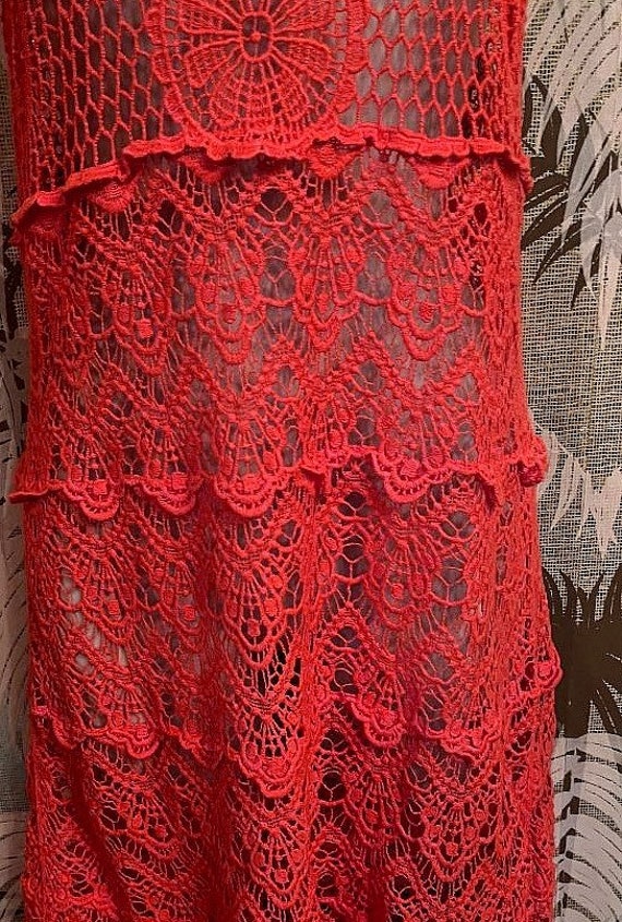Vtge Cotton Crochet Lace Dress ~ 90s Orange Dyed … - image 3